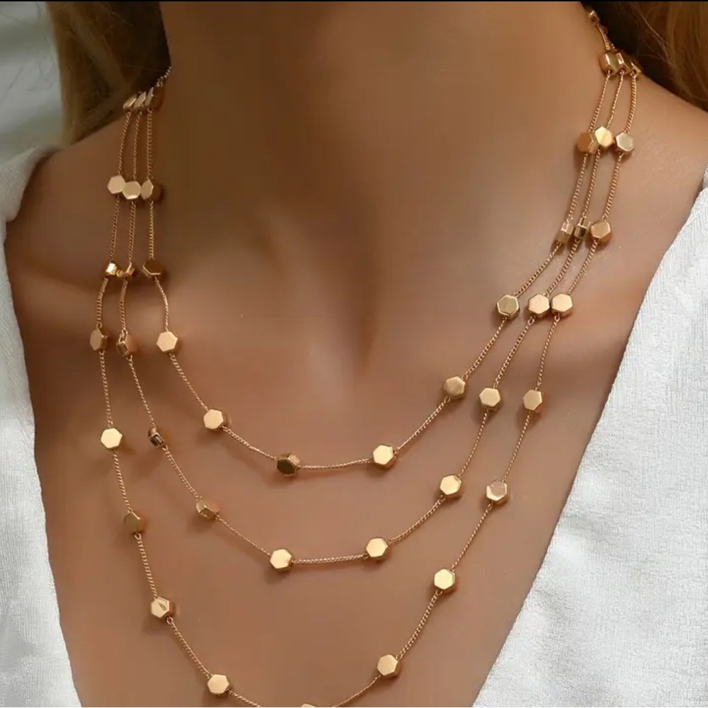 - Vintage Titanium‎ Multi-Layered Chain Necklace with Gold Plating - Picture 2 of 4